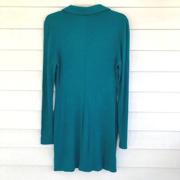Fourteenth Place NWT Jade Green Ribbed Knit Collared Long Sleeve Button Dress M - Picture 4 of 11